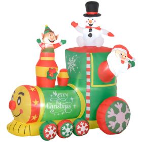 6FT Inflatable Train with Santa Claus, Snowman, Blow-Up Outdoor Display w/ White LED Lights for Party
