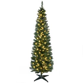 6' Tall Pre-Lit Slim Noble Fir Artificial Pencil Christmas Tree with 200 Warm White LED Lights and 390 Tips, for Christmas Decoration, Green