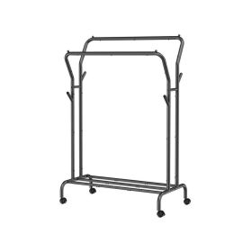 Minimalistic 2 Rod Wheeled  Laundry Sorter Clothing Rack in Black