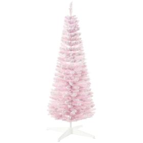 5 ft. Snow Flocked, Artificial Tree with Pencil Shape, Realistic Branches, Pink