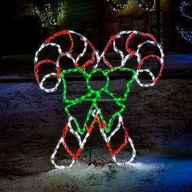 Double Candy Canes with Green Bow LED Display - 47 in