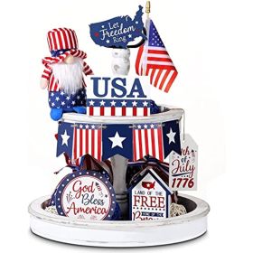 10 Pieces Tiered Tray Decor Farmhouse Mini Wood Signs Decorations for independence Day