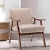 Mid-Century Modern Accent Chair,Upholstered Armchair with Wood Frame and Pillow,Comfort Reading Chair Lounge Chair for Living Room Bedroom,Light Camel