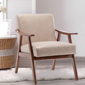 Mid-Century Modern Accent Chair,Upholstered Armchair with Wood Frame and Pillow,Comfort Reading Chair Lounge Chair for Living Room Bedroom,Light Camel