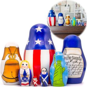 Independence Day Nesting Dolls Set 7 pcs Russian Dolls with Symbols of Independence 4th of July Decorations for Patriotic Decor
