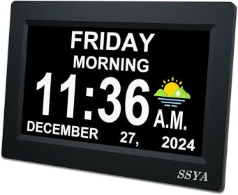 7 Inch Calendar Clock - 12 Alarm Options, Level 5 Auto Dimmable Display