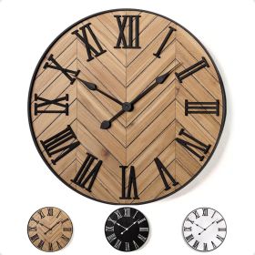 Large Wall Clock 24" Round - Silent Metal & Wood Large Farmhouse Wall Clock For Living Room Decor with 3D Roman Numerals - No Ticking - Noiseless Big