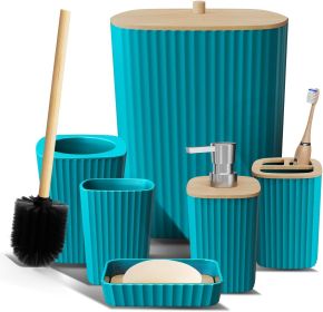 Bathroom Set - Teal Bathroom Accessories Set, 6PC Bathroom Accessory Set, Bathroom Sets with Toilet Brush, Trash Can & Soap Dispenser