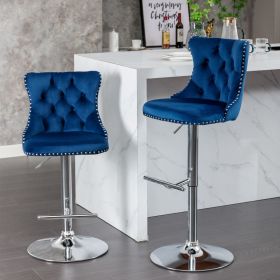 Swivel Velvet Barstools Adjusatble Seat Height from 25-33 Inch, Chrome base Bar Stools with Backs Comfortable Tufted for Home Pub and Kitchen Island