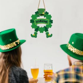St Patricks Day Wreath St Patricks Day Door Decorations Shamrock Wreath Leprechaun Top Hat Feet Hanging Decor Wooden Front Door Hanger Welcome Sign fo