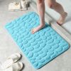 Blue 3D embossed pebble bathroom absorbent floor mat, thickened coral fleece anti slip door mat, bathroom quick drying entrance carpet