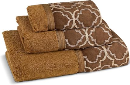 Modern Bathroom Towel Set - 3 Piece Bath, Hand, and Wash Towels - Classic Luxury Contemporary Decor - Beautiful Gold Unique Design Bath Ensemble