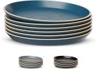 KooK Dinner Plates, Ceramic Round Kitchen Dinnerware Set, Dishwasher & Microwave Safe, Stoneware, High Edge, 7.5 Inch, Set of 6, Navy