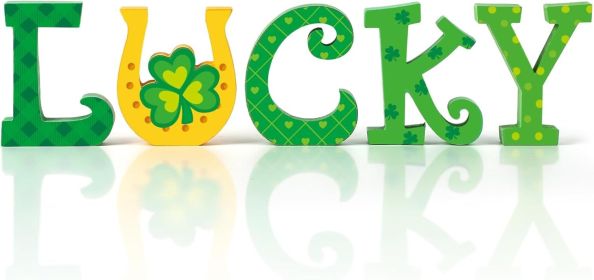 5 PCS St. Patrick's Day Decorations Wooden Lucky Leter Table Signs Shamrock St Patricks Day Table Centerpiece Decor Lucky Table Tierd Tray for Home Fa