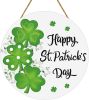 St Patricks Day Wreath Happy St Patricks Day Door Decorations Shamrock Decorations Hanging Sign Wooden Shamrock Wreath Front Door Hanger for Porch Wal