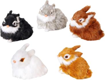 5PCS Easter Bunny Figurines Set - Realistic Collectible Rabbits in 5 Natural Colors (Black, Brown, Yellow, White, Gray)