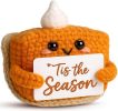 Tis The Season Fall Decor | Mini Crochet Pumpkin Pie Plush | Small Handmade Autumn Halloween Thanksgiving Items for Home Office Indoor Table Decoratio