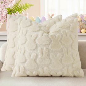 Easter Bunny Pillow Covers 18x18 Inch Set of 2, Soft Plush Faux Wool Jacquard Beige Rabbit Cushion Covers