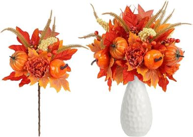 Fall Deco 4PCS Artificial Autumn Pumpkin Berry Flower Maple Plant Stems Picks Vase Decorations