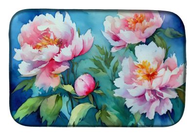 Peonies in Watercolor Dish Drying Mat Absorbent Dish Drying Mat Pad for Kitchen Counter Dish Drainer Mat for Countertop, 14 x 21", Multicolor