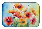 Gerbera Daisies in Watercolor Dish Drying Mat Absorbent Dish Drying Mat Pad for Kitchen Counter Dish Drainer Mat for Countertop, 14 x 21", Multicolor