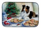 Sheltie Christmas Cookies Dish Drying Mat Absorbent Dish Drying Mat Pad for Kitchen Counter Dish Drainer Mat for Countertop, 14 x 21", Multicolor