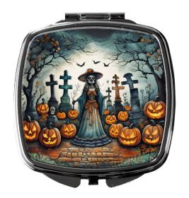 La Catrina Skeleton Spooky Halloween Compact Mirror Decorative Travel Makeup Mirror for Women Girls Gifts Pocket Makeup Mirror Folding Handheld