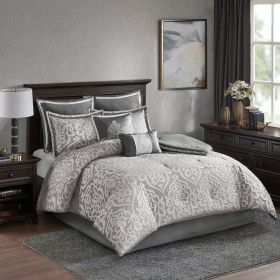 8 Piece Jacquard Comforter Set Silver/Silver Queen