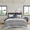 3 Piece Cotton Comforter Set with Chenille Tufting Gray Full/Queen
