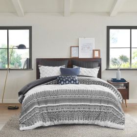 3 Piece Cotton Comforter Set with Chenille Tufting Gray Full/Queen