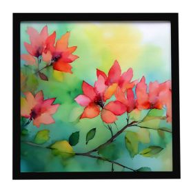 Missouri Hawthorns in Watercolor Framed Metal Print Bathroom, Kitchen, Office, Home Decor Wall Art Ready to Hang, Square, 8X8