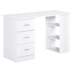 47 Inches Home Office Desk with 3-Tier Storage Shelves, Computer Desk with Drawers, Study Writing Table, White