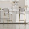 29'' Upholstered Bar Stools Velvet Counter Stool with Backrest & Footrest Set of 2 Round Dining Chairs for Kitchen(Creamy White)