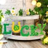5 PCS St. Patrick's Day Decorations Wooden Lucky Leter Table Signs Shamrock St Patricks Day Table Centerpiece Decor Lucky Table Tierd Tray for Home Fa