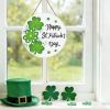 St Patricks Day Wreath Happy St Patricks Day Door Decorations Shamrock Decorations Hanging Sign Wooden Shamrock Wreath Front Door Hanger for Porch Wal