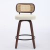 Set of 3 Counter Height Bar Stools - 26 inch Rattan Counter Height Stools with Cane Back, Upholstered Seat, Walnut Craftsmanship