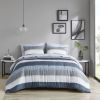 Stripe Comforter Set with Bed Sheets Blue/Grey Queen