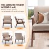 Mid-Century Modern Accent Chair,Upholstered Armchair with Wood Frame and Pillow,Comfort Reading Chair Lounge Chair for Living Room Bedroom,Light Camel