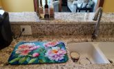Peonies in Watercolor Dish Drying Mat Absorbent Dish Drying Mat Pad for Kitchen Counter Dish Drainer Mat for Countertop, 14 x 21", Multicolor