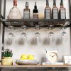 Industrial Wine Rack Bar Table, 3-Tier Liquor Bottle and Glass Holder with Storage Shelves, Metal and Wood Wine Organizer for Home Kitchen