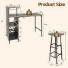 3PCS Bar Table & Stools Set, Wine Storage (6 Bottles + Wine Glass Holder), Oak