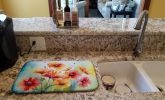 Gerbera Daisies in Watercolor Dish Drying Mat Absorbent Dish Drying Mat Pad for Kitchen Counter Dish Drainer Mat for Countertop, 14 x 21", Multicolor