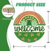 St Patricks Day Rainbow Front Door Sign, Welcome Shamrock Clover Wood Door Hanger Outdoor Outside Porch Decor