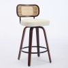 Set of 3 Counter Height Bar Stools - 26 inch Rattan Counter Height Stools with Cane Back, Upholstered Seat, Walnut Craftsmanship