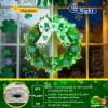 16" St Patricks Day Wreath for Front Door - 28 Clover Green Lights Battery Operated Shamrock Wreath with Bow