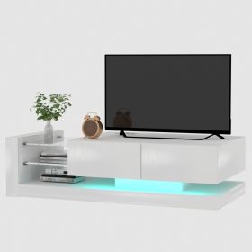 TV Console With Storage Cabinets, Full RGB Color 31 Modes Changing Lights Remote RGB LED TV Stand, Modern Entertainment Center White For 75 Inche (Option: white)