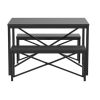 Modern 3-Piece Dining Set - Metal Frame  Wood Top Table and 2 Bench Chairs