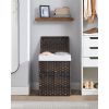 PP Rattan Laundry Hamper Basket w/ 2-Compartment Washable Liner Bag
