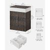 PP Rattan Laundry Hamper Basket w/ 2-Compartment Washable Liner Bag
