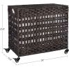 PP Rattan 3-Basket Laundry Hamper Sorter Cart with Removable Cotton Bags